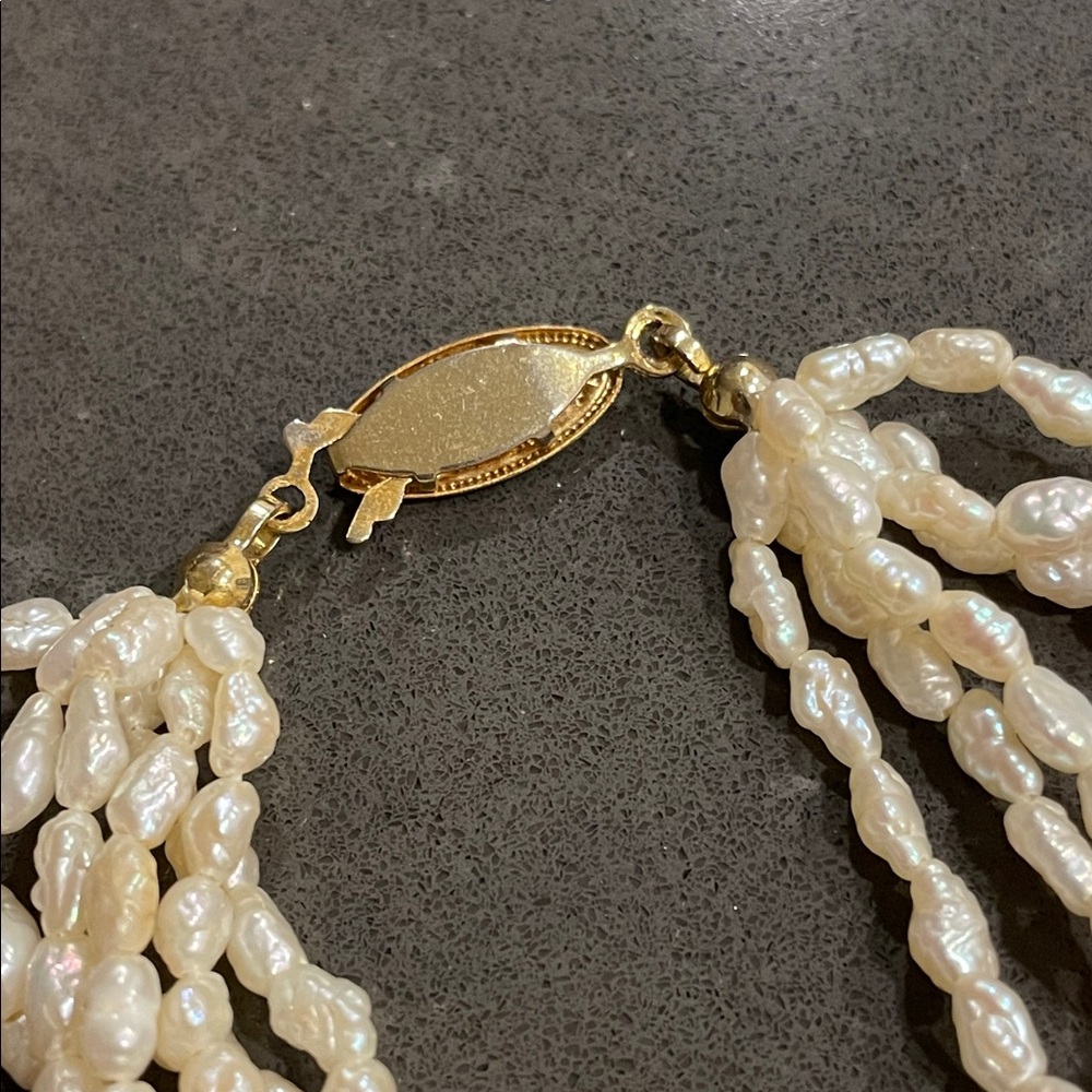 Six Strand Rice Pearl Fish Hook Clasp Bracelet - Picture 7 of 12